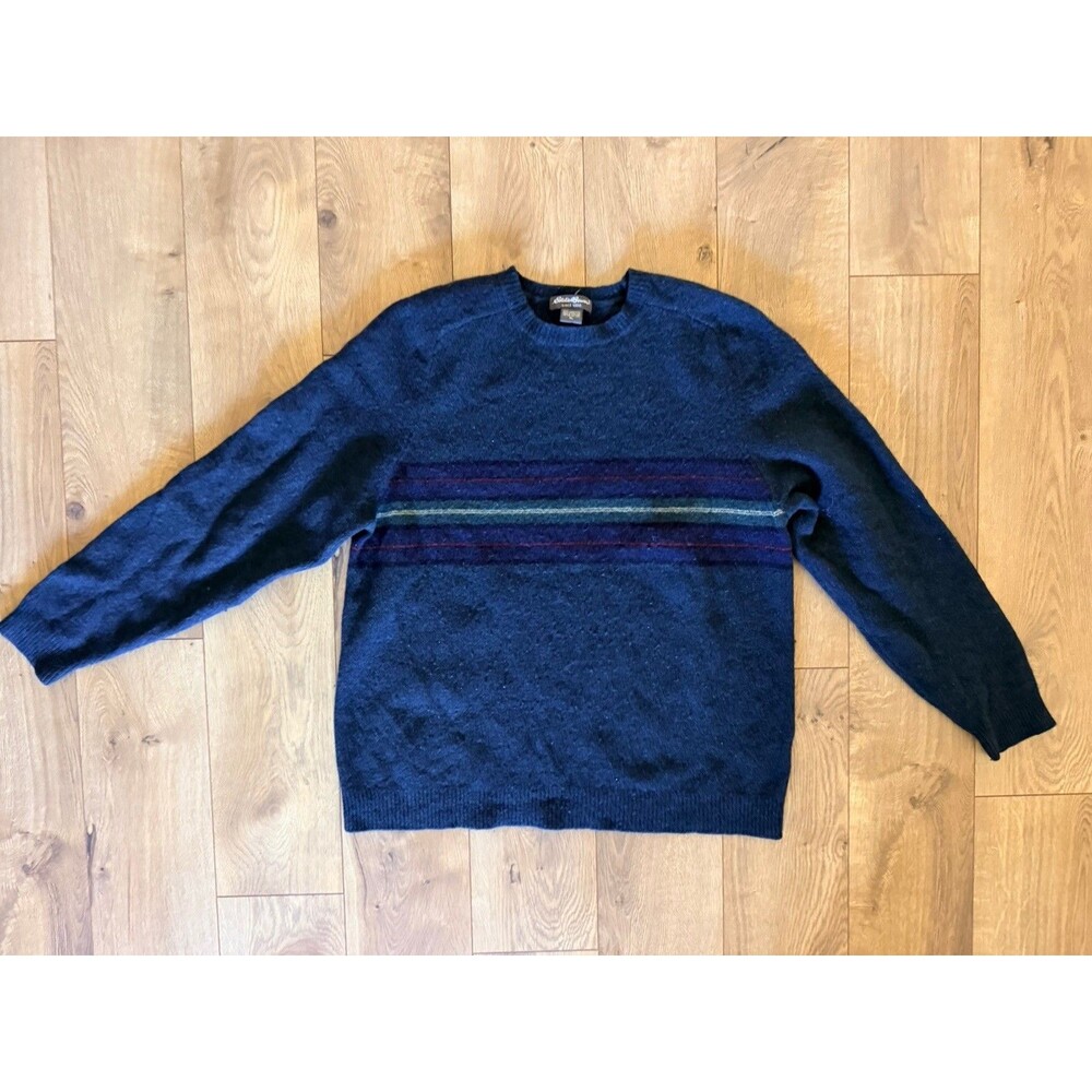 Men’s Eddie Bauer Lambs Wool Sweater Size XL Blue Pullover Soft Lightweight
